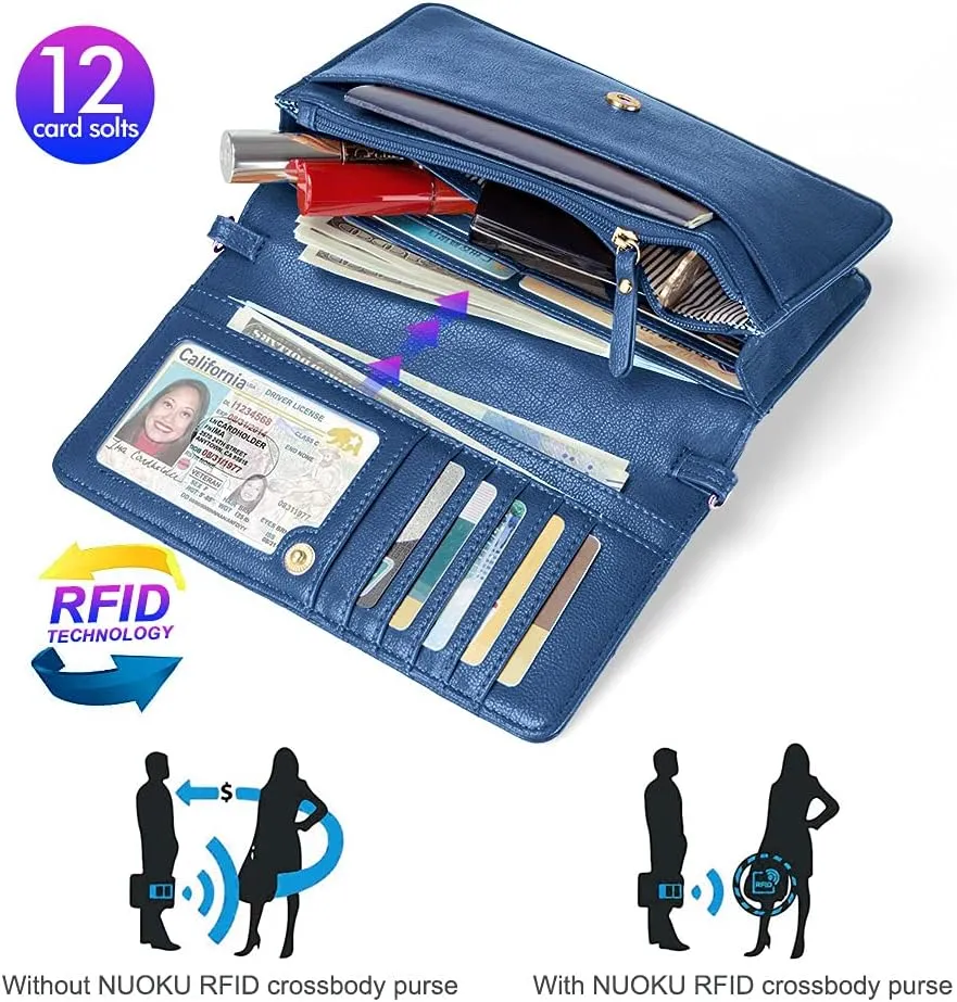 nuoku Women Small Crossbody Bag Cellphone Purse Wallet with RFID Card Slots 2 Straps