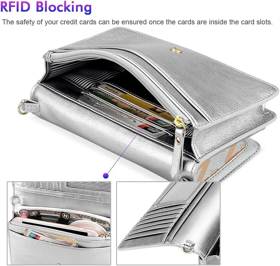 nuoku Women Small Crossbody Bag Cellphone Purse Wallet with RFID Card Slots 2 Straps