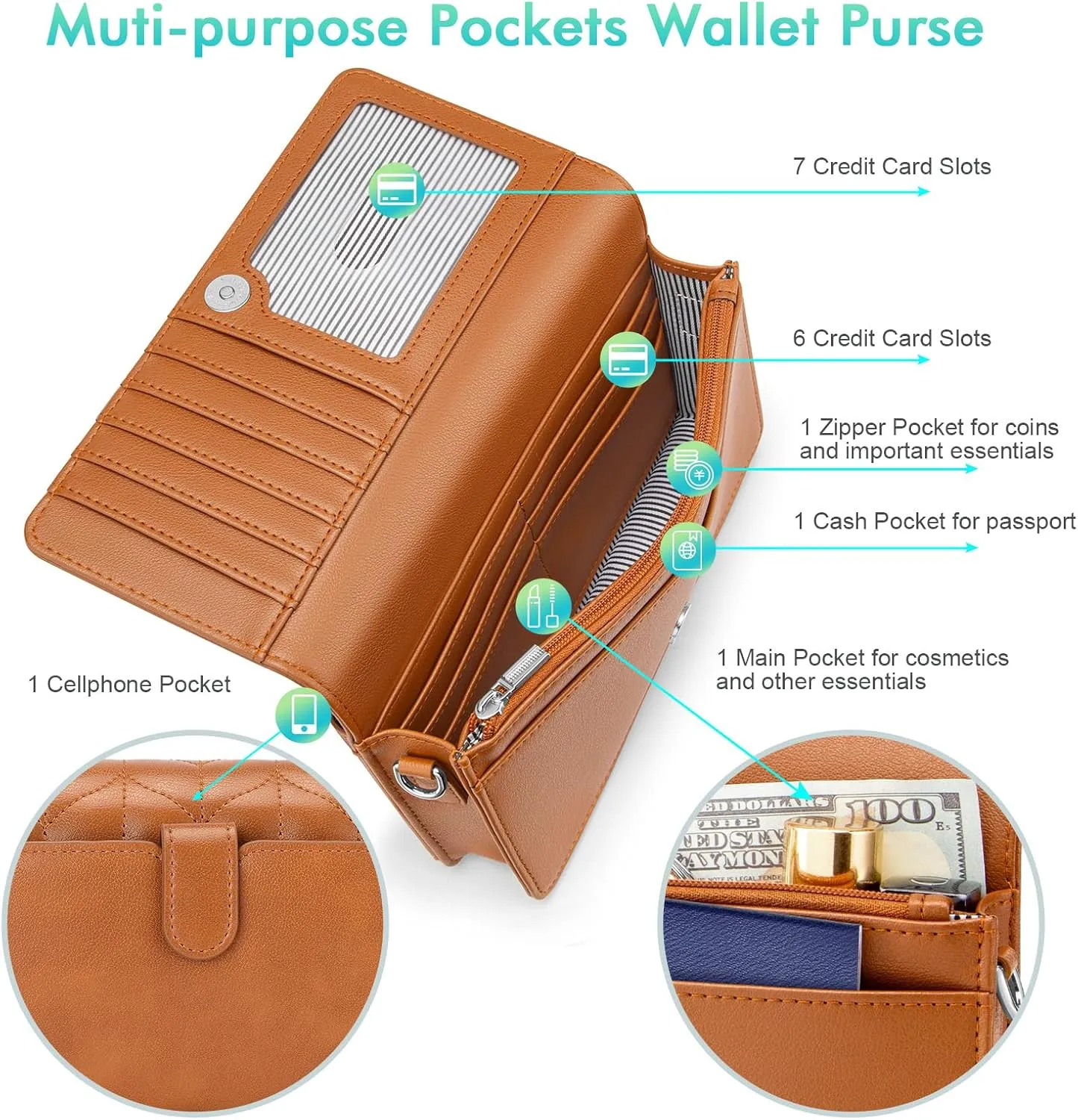 nuoku Women Small Crossbody Bag Cellphone Purse Wallet with RFID Card Slots 2 Straps