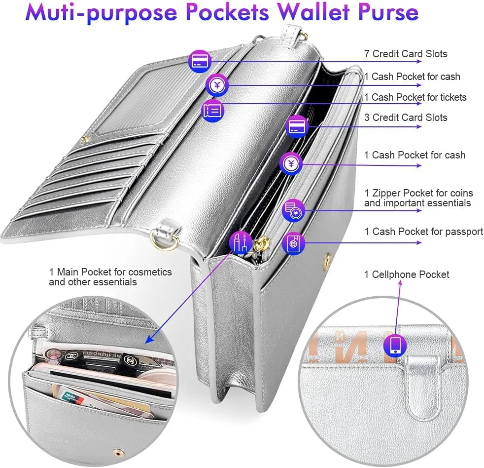 nuoku Women Small Crossbody Bag Cellphone Purse Wallet with RFID Card Slots 2 Straps