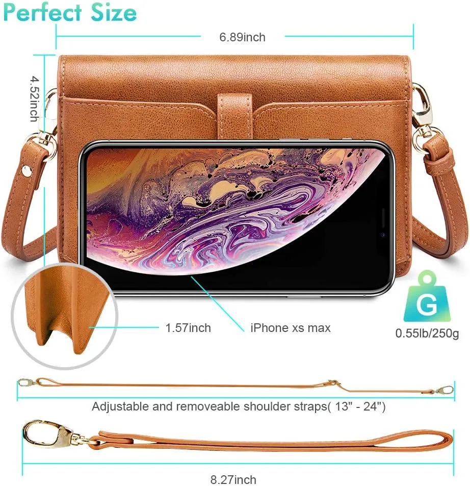 nuoku Women Small Crossbody Bag Cellphone Purse Wallet with RFID Card Slots 2 Straps