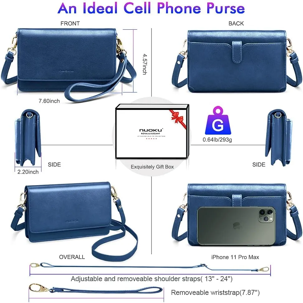 nuoku Women Small Crossbody Bag Cellphone Purse Wallet with RFID Card Slots 2 Straps