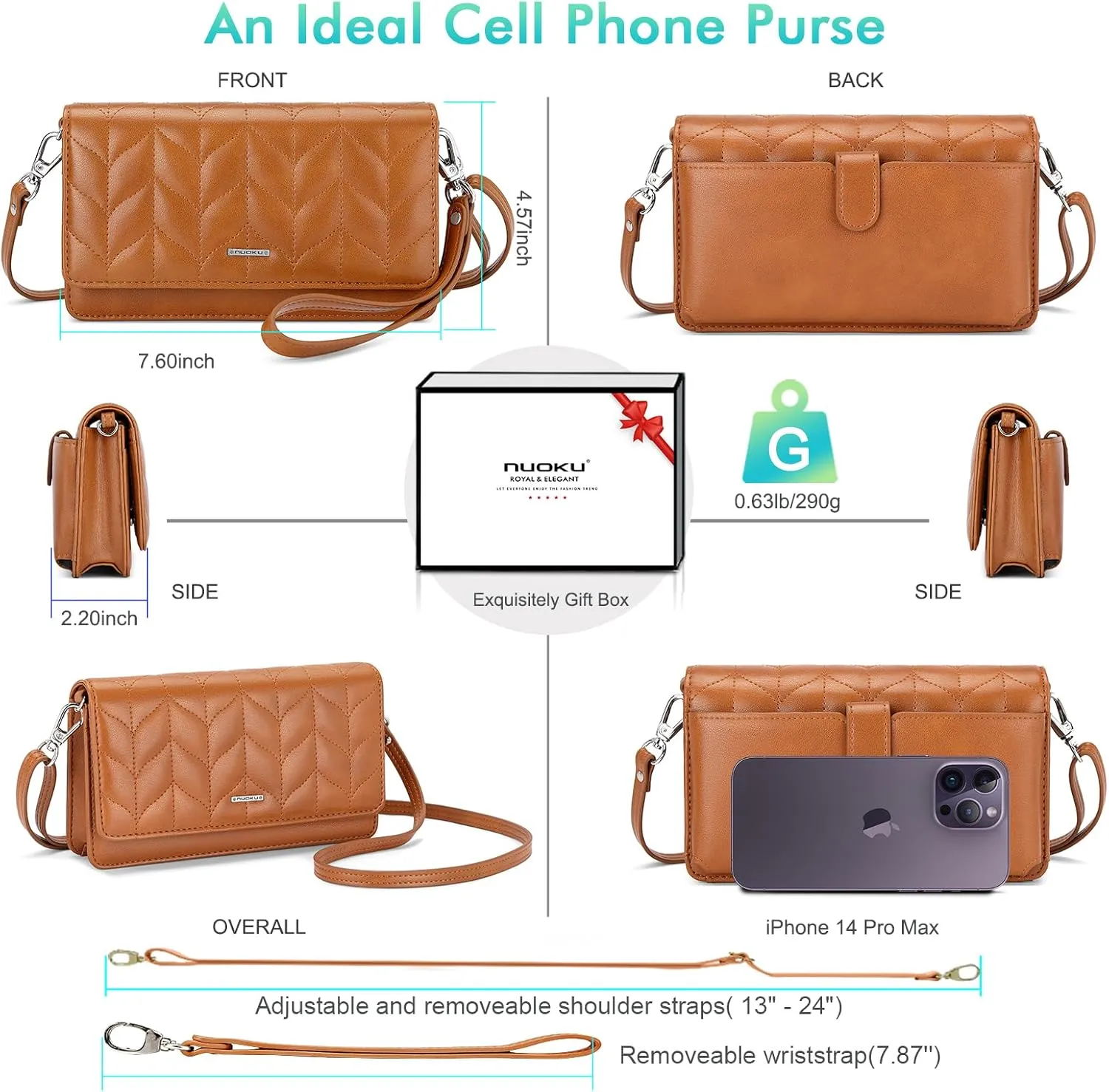 nuoku Women Small Crossbody Bag Cellphone Purse Wallet with RFID Card Slots 2 Straps