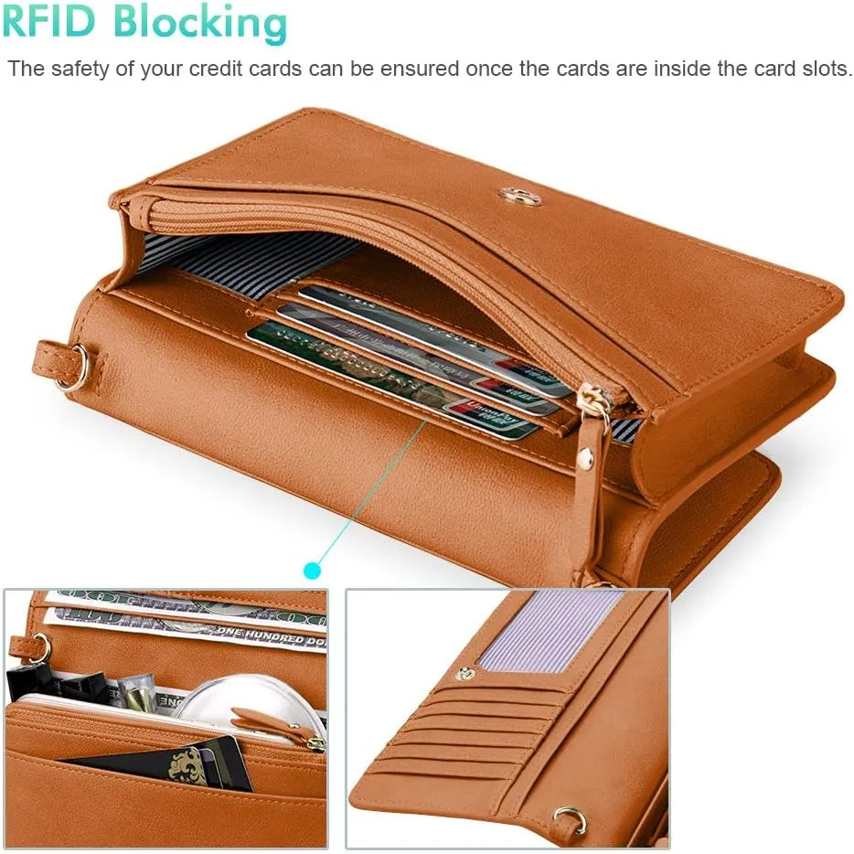nuoku Women Small Crossbody Bag Cellphone Purse Wallet with RFID Card Slots 2 Straps