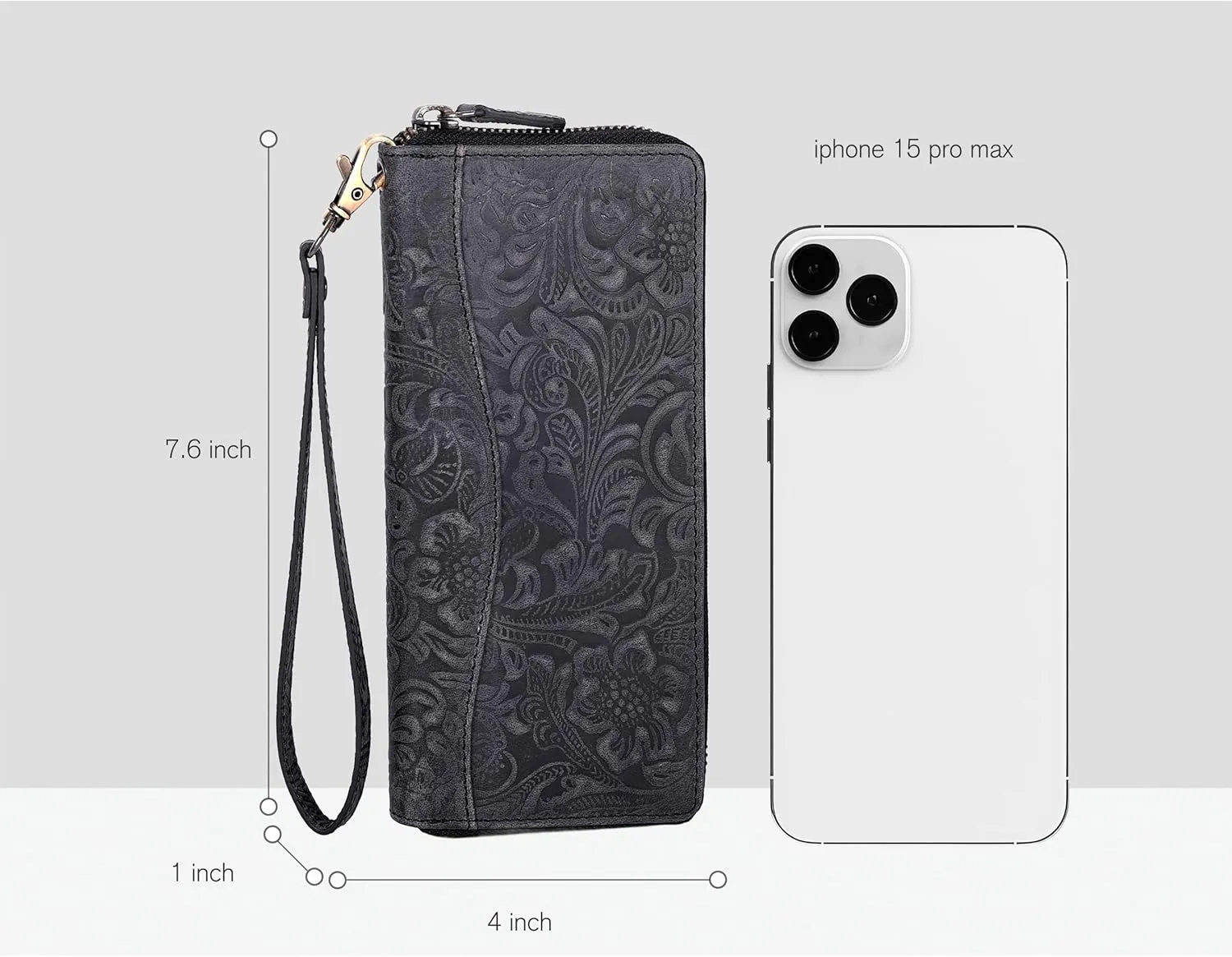 Oak Leathers Leather Wallet for Women - RFID Womens Wallet Clutch with 8 Credit Card Holder, Coin Pocket, Gift for Women’s, Ladies Purse (Hunter Embossed Black)