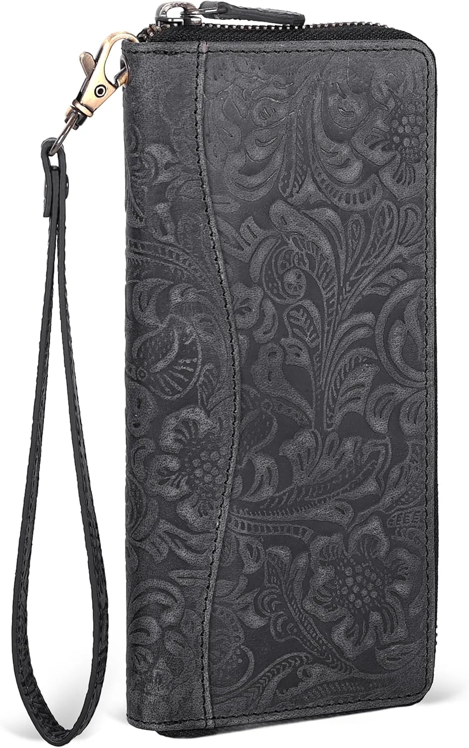 Oak Leathers Leather Wallet for Women - RFID Womens Wallet Clutch with 8 Credit Card Holder, Coin Pocket, Gift for Women’s, Ladies Purse (Hunter Embossed Black)
