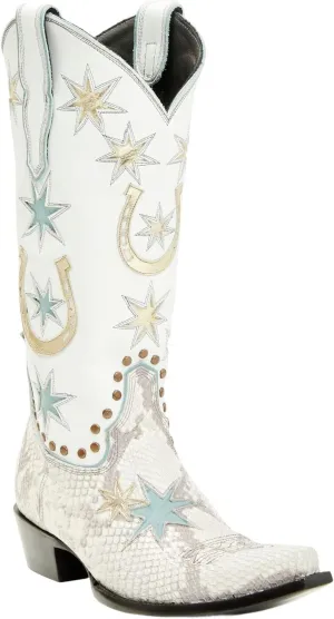 Old Gringo Women's Lucky Star Exotic Python Tall Western Boot Snip Toe White 7 1/2 M US