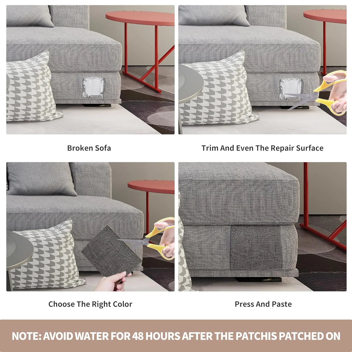 ONine Microfiber Couch Repair Kit, 55x12 inch Adhesive Fabric Patch, Multi-Color,Impervious Water，Suitable for Sofas, Tents, Handbags, Clothing, Car Seats, Furniture(Silver Gray)