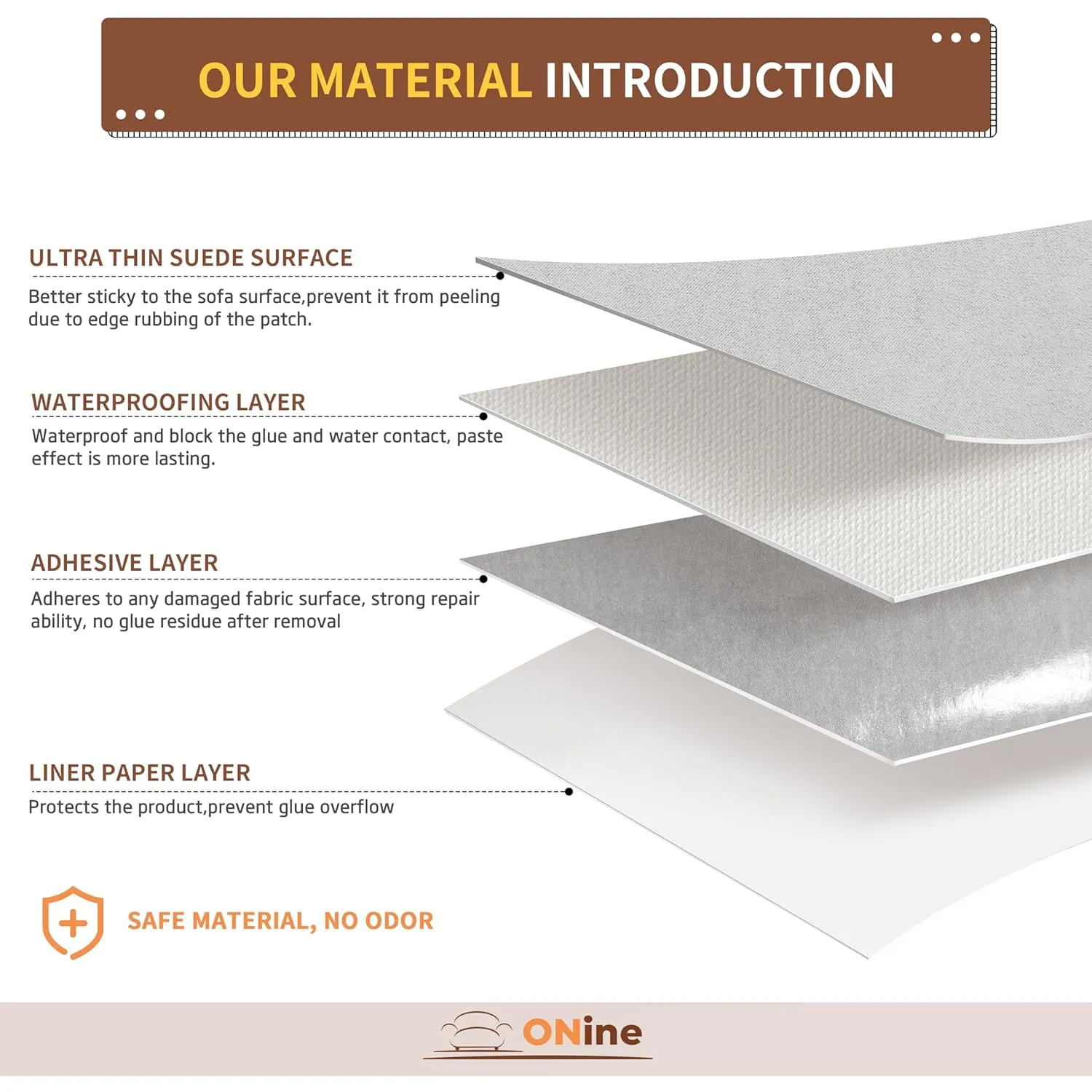 ONine Microfiber Couch Repair Kit, 55x12 inch Adhesive Fabric Patch, Multi-Color,Impervious Water，Suitable for Sofas, Tents, Handbags, Clothing, Car Seats, Furniture(Silver Gray)