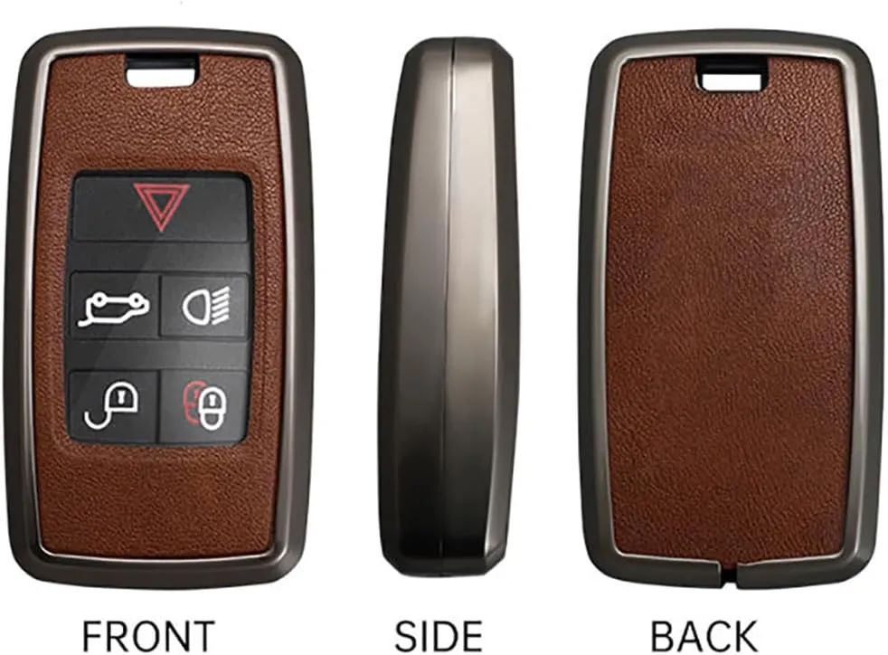 ontto Key Fob Cover Fit for Land Rover Key Remote Intelligent Car Key Bag Compatible with Range Rover Sport Evoque Velar Discovery 2018-up Metal and Leather Key Skin Blue