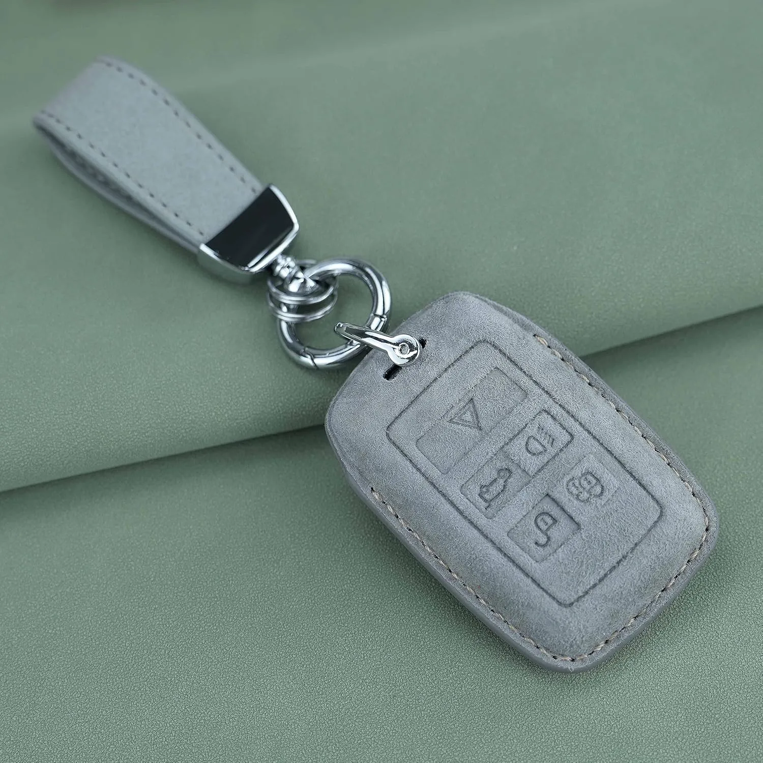 ontto Suede Leather Key Fob Cover Soft and Durable Warm Key Skin Full Protector Fit for Land Rover 2020-up Smart Car Key Holder Fit for Range Rover Sport Evoque Velar Discovery Key Remote Light Grey