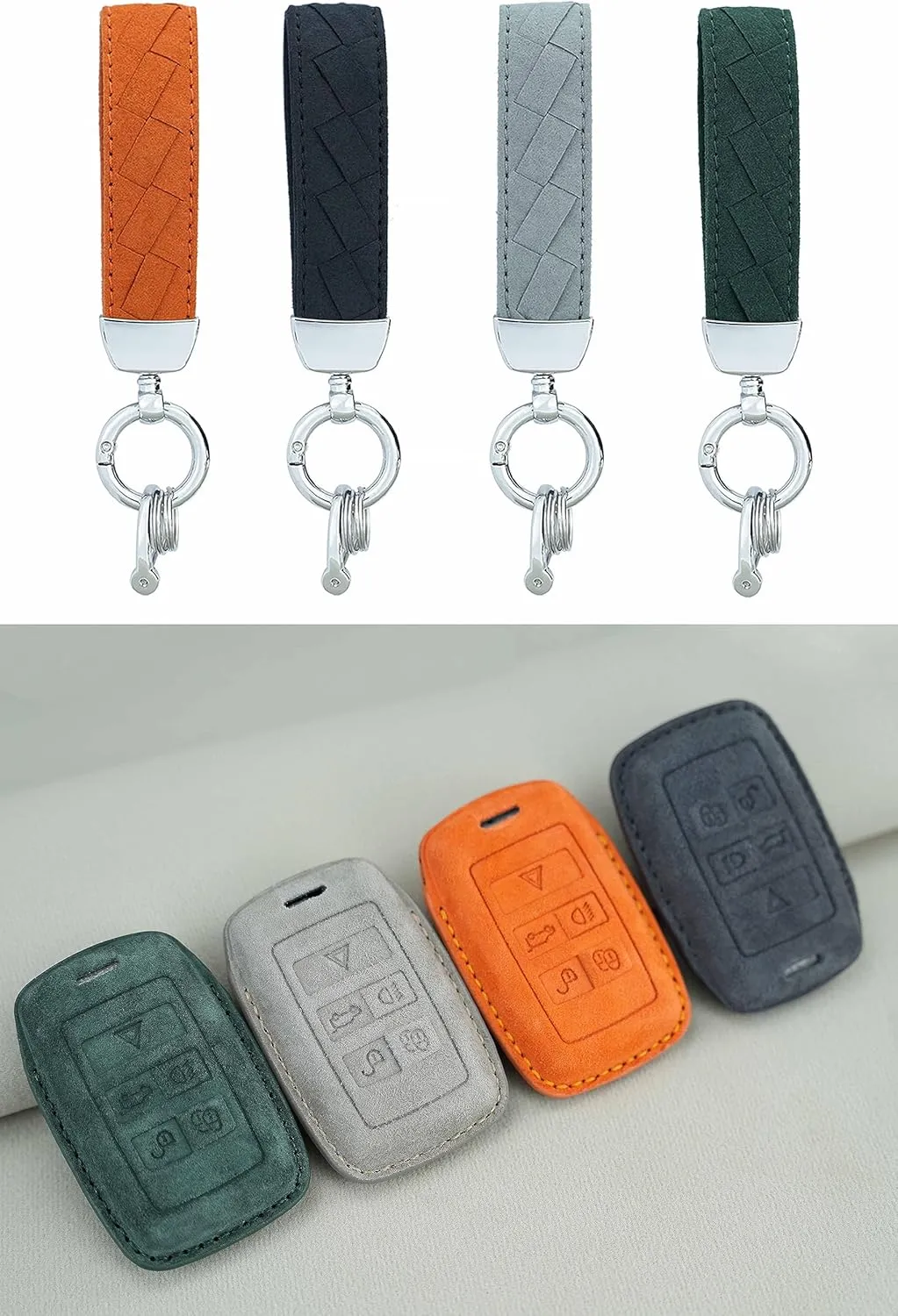 ontto Suede Leather Key Fob Cover Soft and Durable Warm Key Skin Full Protector Fit for Land Rover 2020-up Smart Car Key Holder Fit for Range Rover Sport Evoque Velar Discovery Key Remote Light Grey