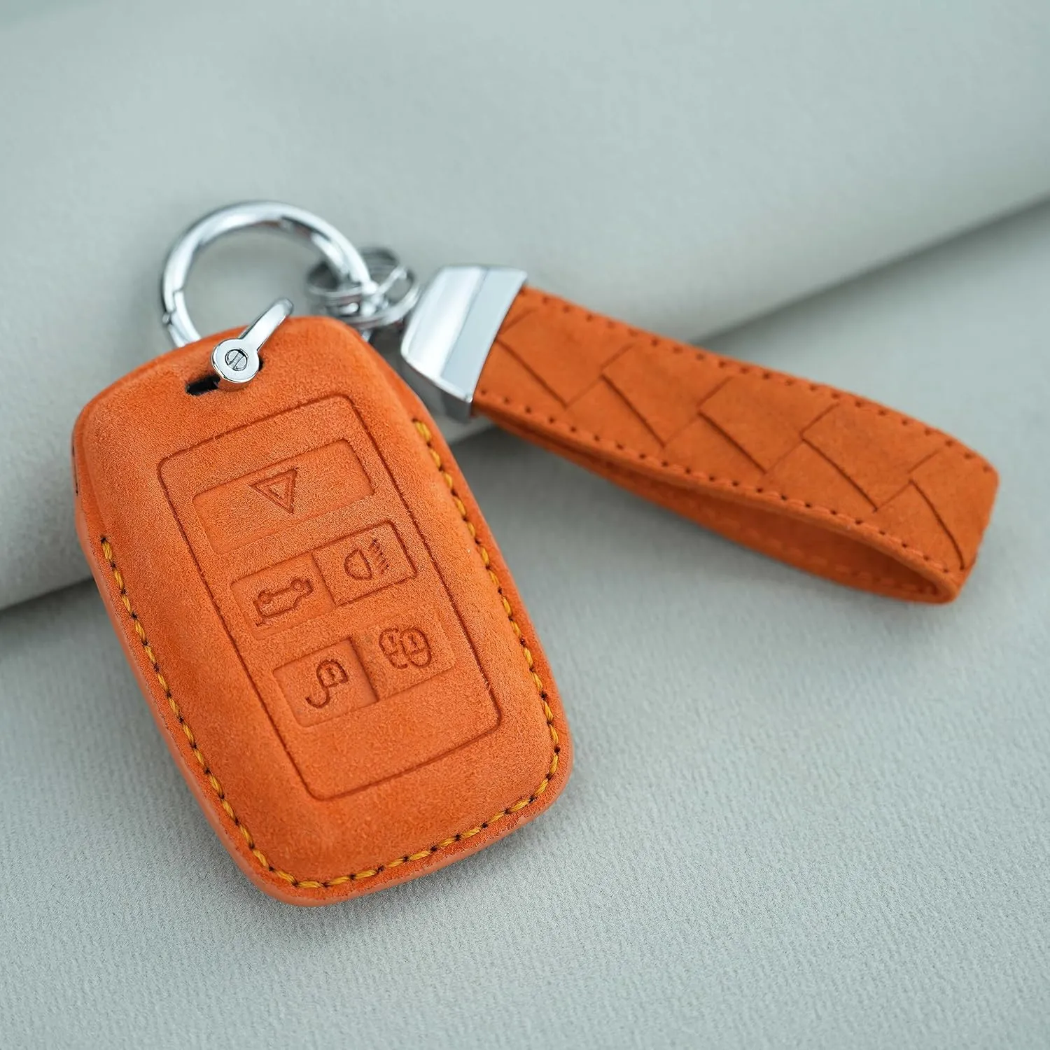 ontto Suede Leather Key Fob Cover Soft and Durable Warm Key Skin Full Protector Fit for Land Rover 2020-up Smart Car Key Holder Fit for Range Rover Sport Evoque Velar Discovery Key Remote Light Grey