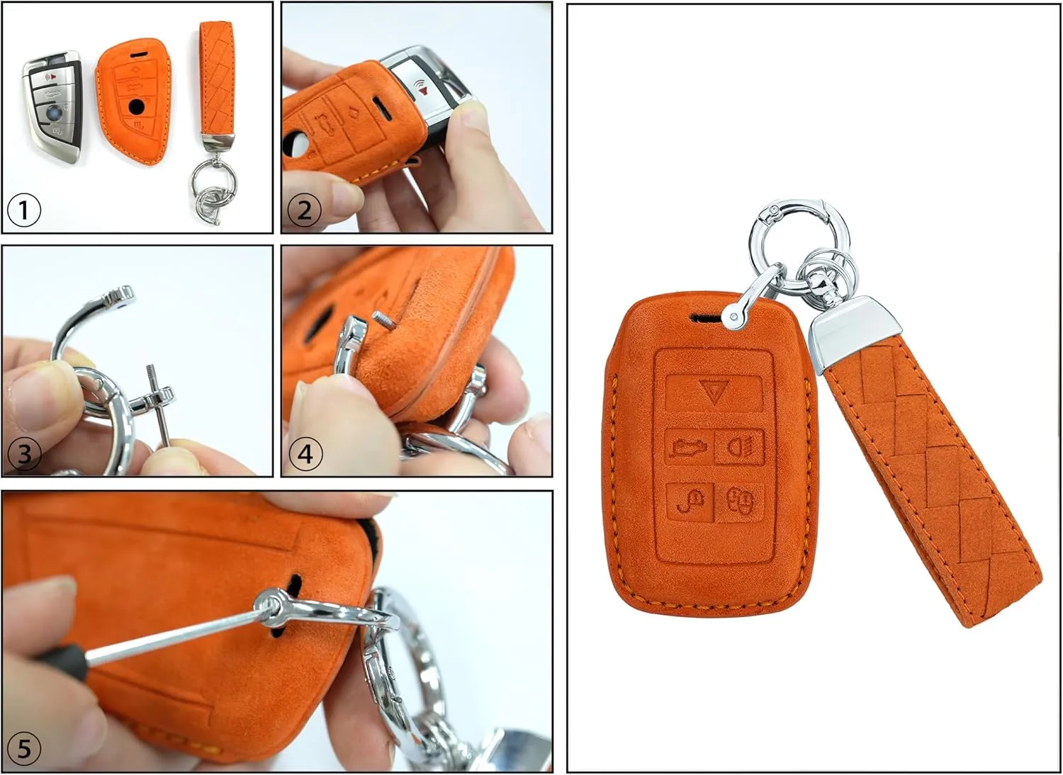 ontto Suede Leather Key Fob Cover Soft and Durable Warm Key Skin Full Protector Fit for Land Rover 2020-up Smart Car Key Holder Fit for Range Rover Sport Evoque Velar Discovery Key Remote Light Grey