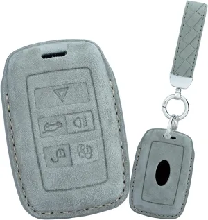 ontto Suede Leather Key Fob Cover Soft and Durable Warm Key Skin Full Protector Fit for Land Rover 2020-up Smart Car Key Holder Fit for Range Rover Sport Evoque Velar Discovery Key Remote Light Grey