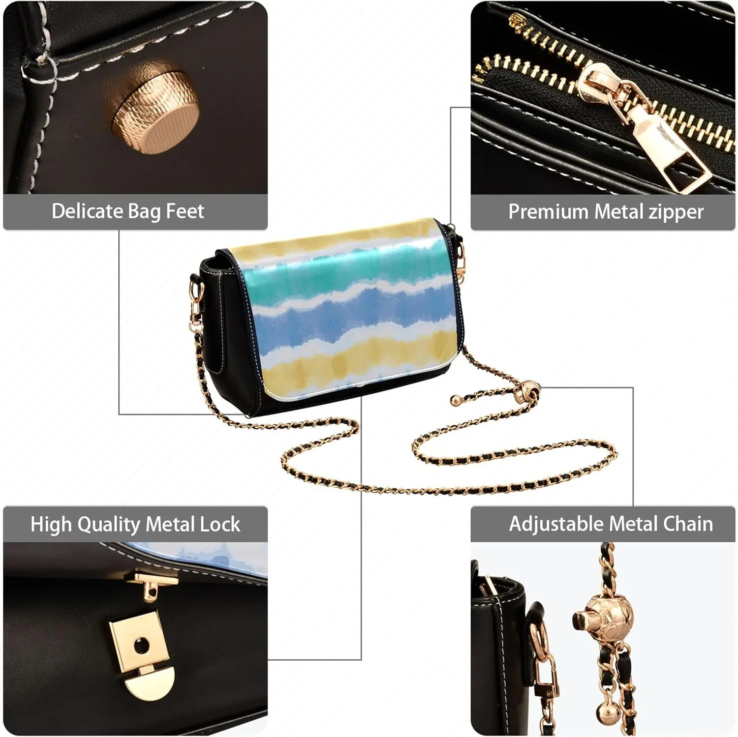 Orange Gray Chrysanthemum Women Crossbody Purse Aesthetic Women Shoulder Leather Bags Phone Handbags with Chain Strap