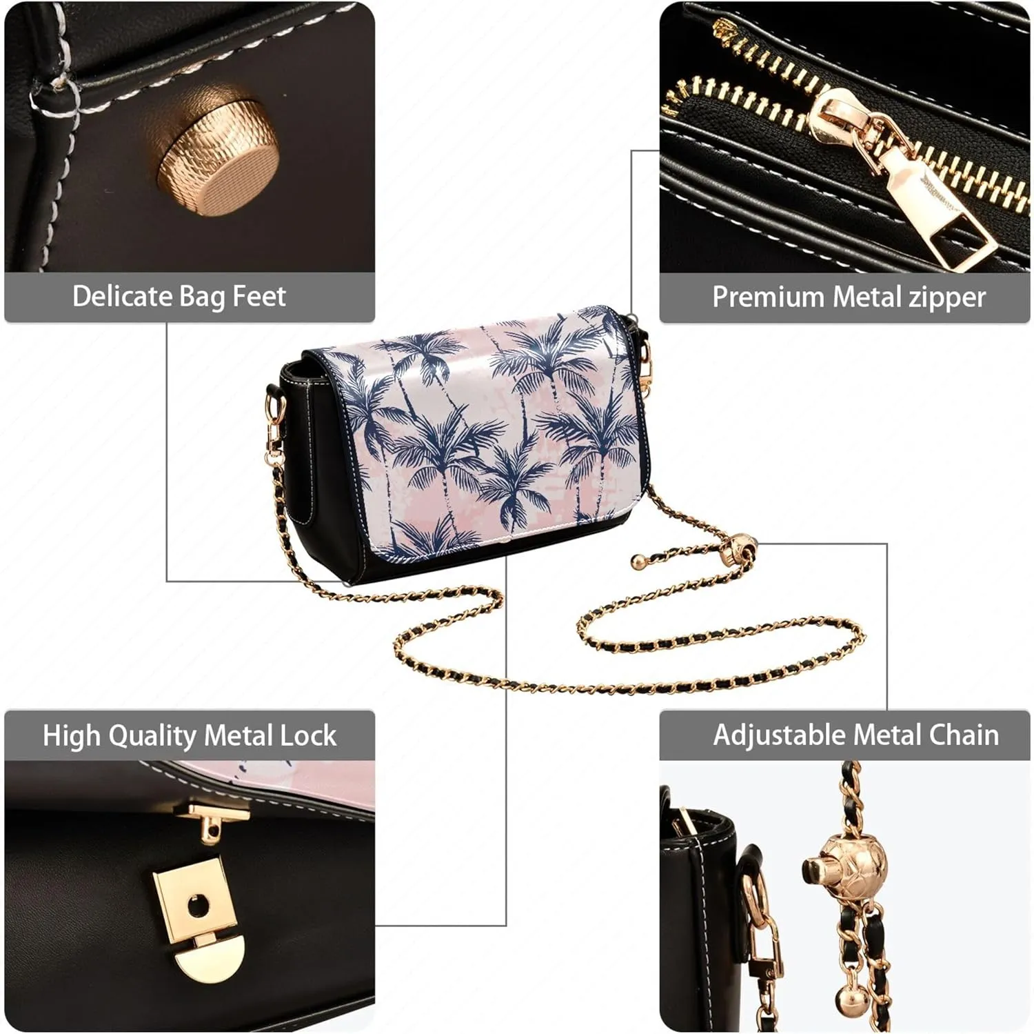 Orange Gray Chrysanthemum Women Crossbody Purse Aesthetic Women Shoulder Leather Bags Phone Handbags with Chain Strap