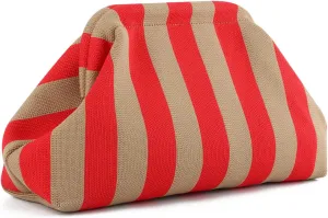 Oweisong Summer Woven Clutch Purse for Women 2025 Crochet Stripped Beach Bag Hot Pink Spring Purse Evening Handbag