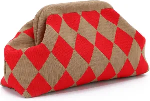 Oweisong Woven Clutch Purse for Women Summer Beach Bag Casual Colorblock Evening Handbags Vacation Bag with Chain