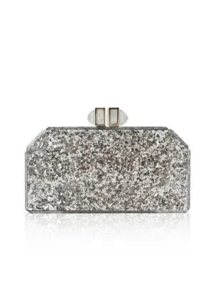 Paillettes Faceted Box Clutch - Silver