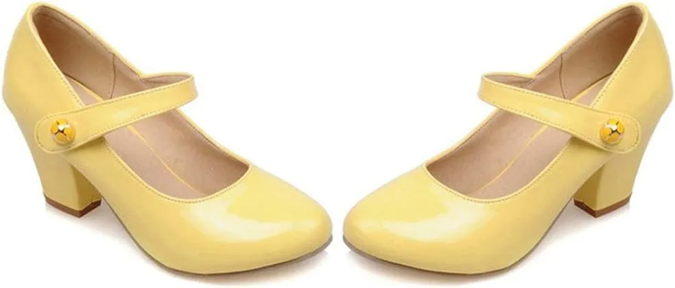 Parisuit Womens Mary Jane Chunky High Heel Pumps Ankle Strap Patent Dress Candy Color Rockabilly Shoes