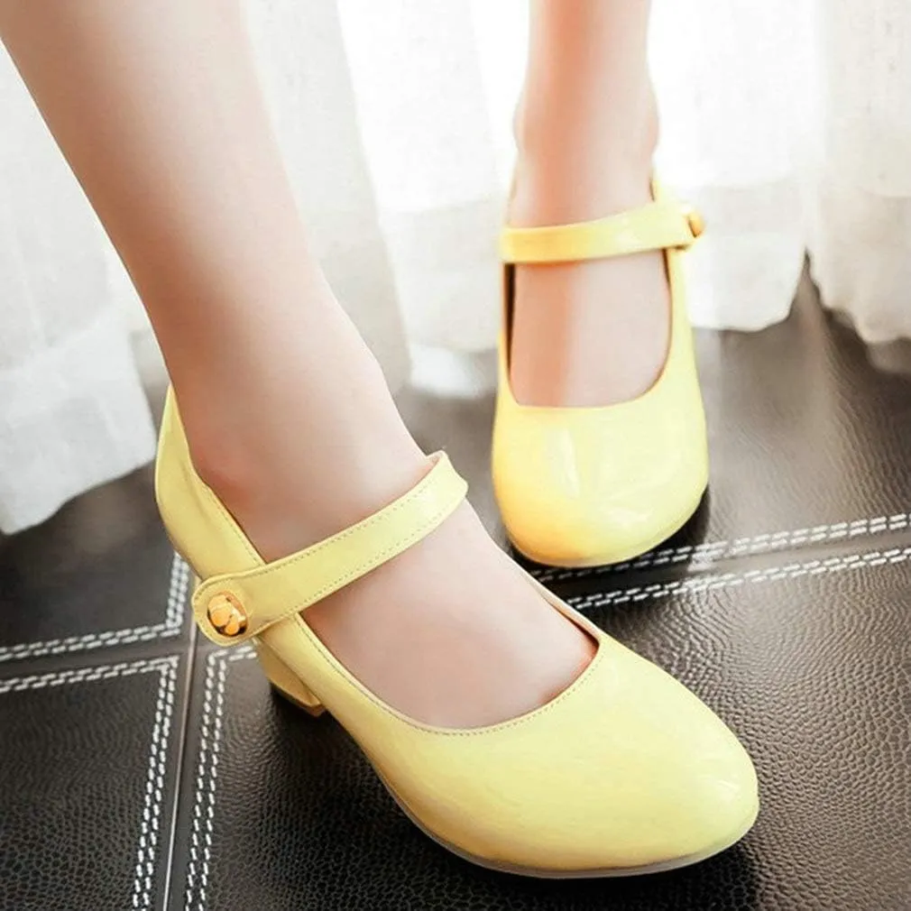 Parisuit Womens Mary Jane Chunky High Heel Pumps Ankle Strap Patent Dress Candy Color Rockabilly Shoes