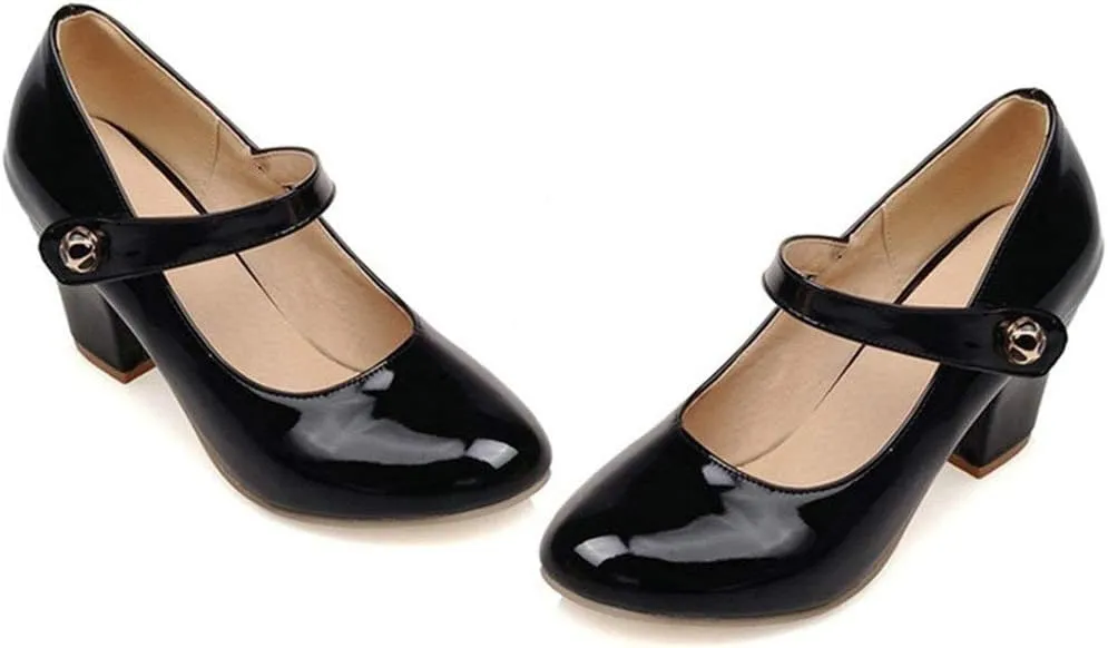Parisuit Womens Mary Jane Chunky High Heel Pumps Ankle Strap Patent Dress Candy Color Rockabilly Shoes