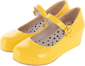 Parisuit Womens Mary Jane Wedge Platform Shoes Patent Leather Ankle Strap Pumps Sweet Shoes