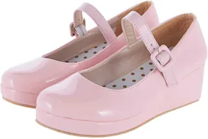 Parisuit Womens Mary Jane Wedge Platform Shoes Patent Leather Ankle Strap Pumps Sweet Shoes