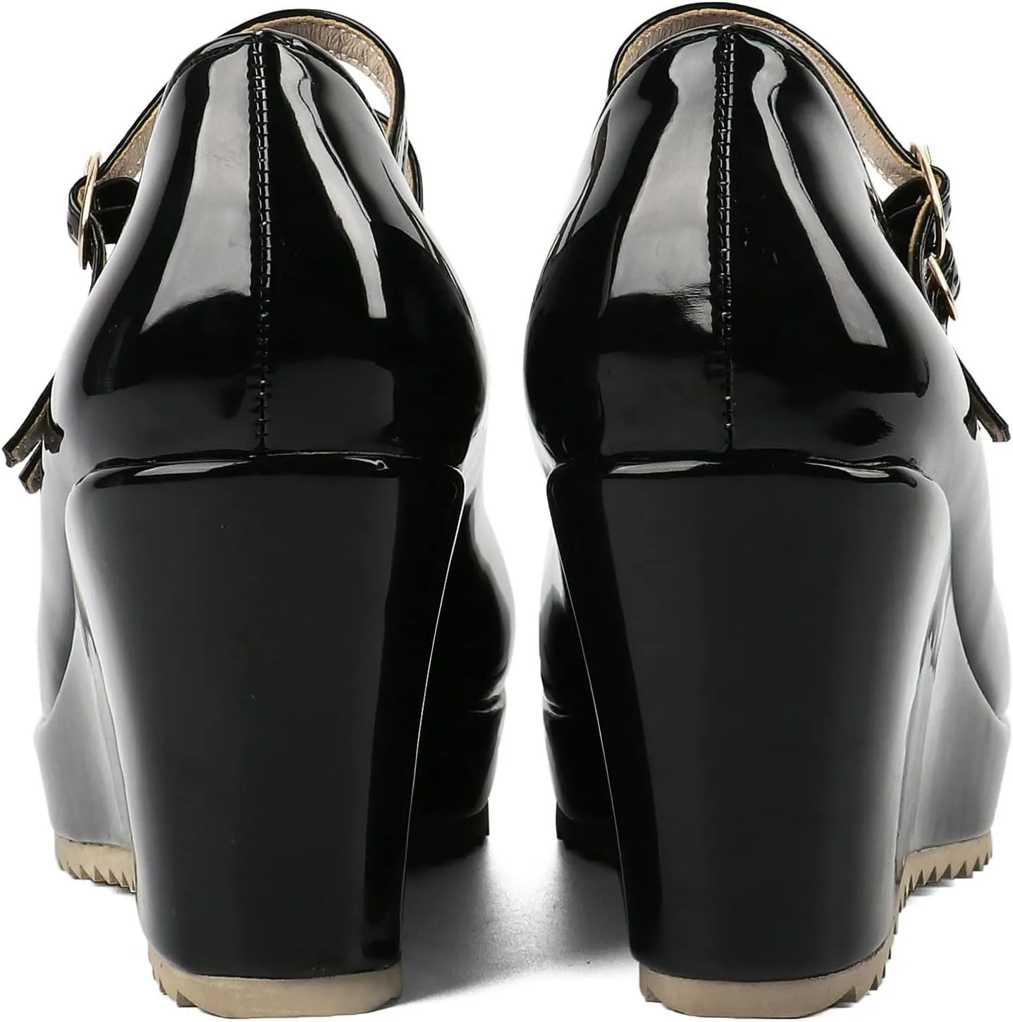 Parisuit Womens Mary Jane Wedge Platform Shoes Patent Leather Ankle Strap Pumps Sweet Shoes