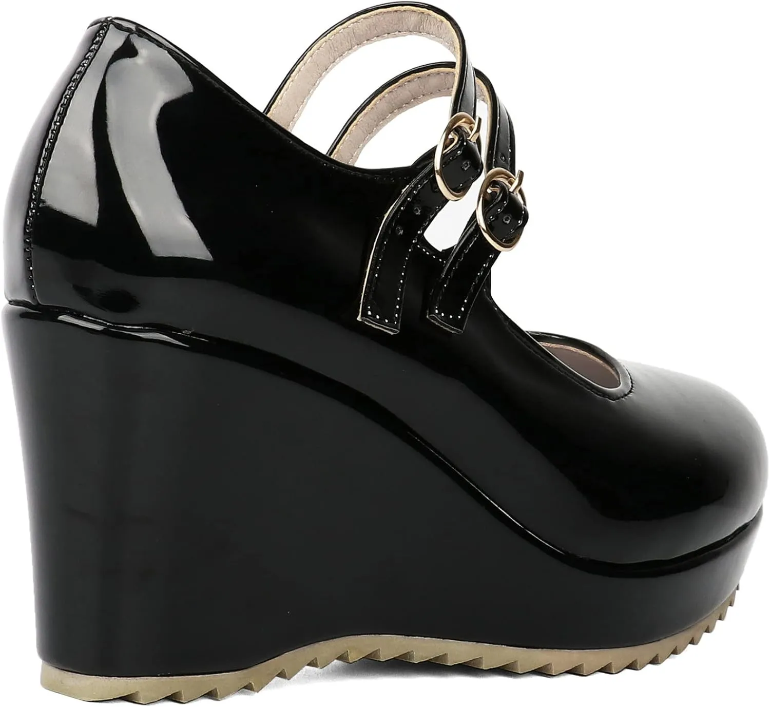 Parisuit Womens Mary Jane Wedge Platform Shoes Patent Leather Ankle Strap Pumps Sweet Shoes