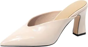 Parisuit Women's Pointed Toe Slip On Mules Chunky High Heels Slingbck Slide Sandal Sexy Dress Shoes