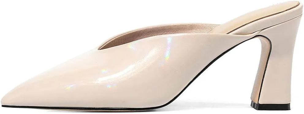 Parisuit Women's Pointed Toe Slip On Mules Chunky High Heels Slingbck Slide Sandal Sexy Dress Shoes