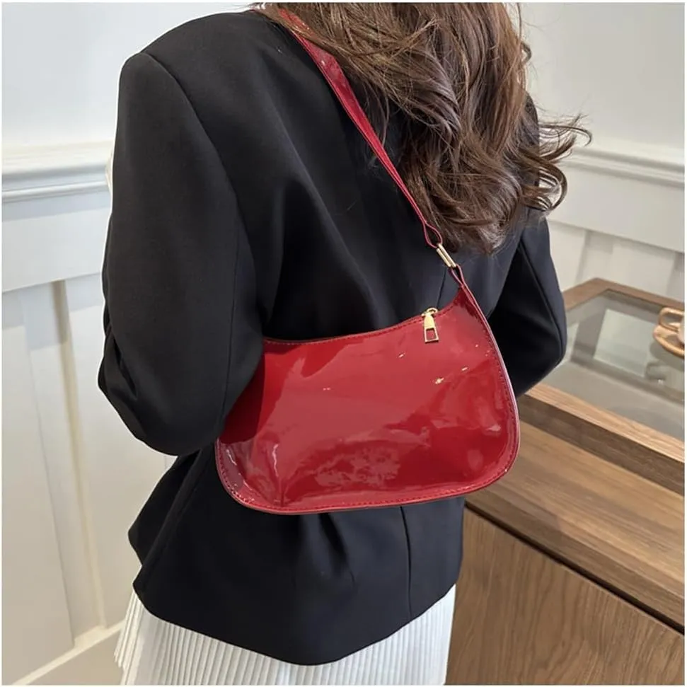 Patent Leather Clutch Purse Shiny Evening Handbags for Women Armpit Shoulder Bag MINI Hobos
