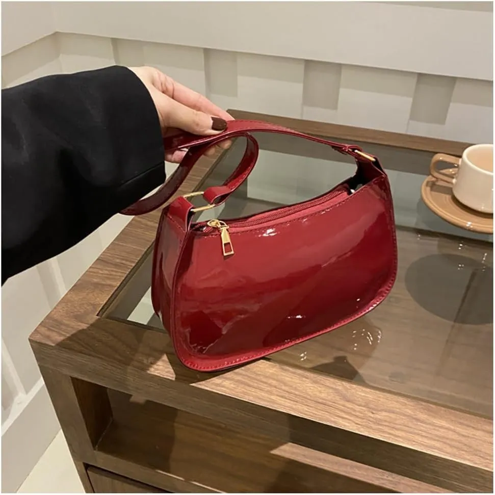 Patent Leather Clutch Purse Shiny Evening Handbags for Women Armpit Shoulder Bag MINI Hobos
