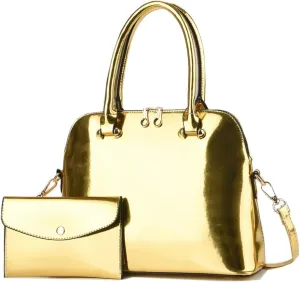 Patent Leather Handbags Shiny Shoulder Bag Elegant Top-handle Purse Come with MINI Clutch for Women
