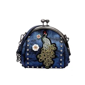 Peacock pattern embroidered lady handbag