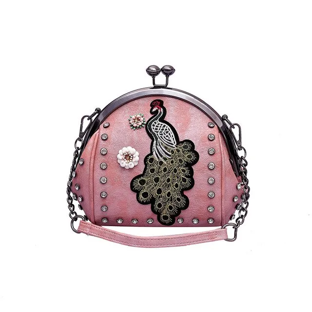 Peacock pattern embroidered lady handbag