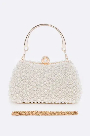Pearl Embellishment Double Sided Statement Clutch