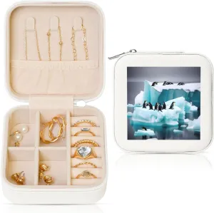 Penguins On The Iceberg Print Jewelry Storage Bag,Pu Leather Jewelry Case Box,Travel Storage Case Brithday Gift For Women