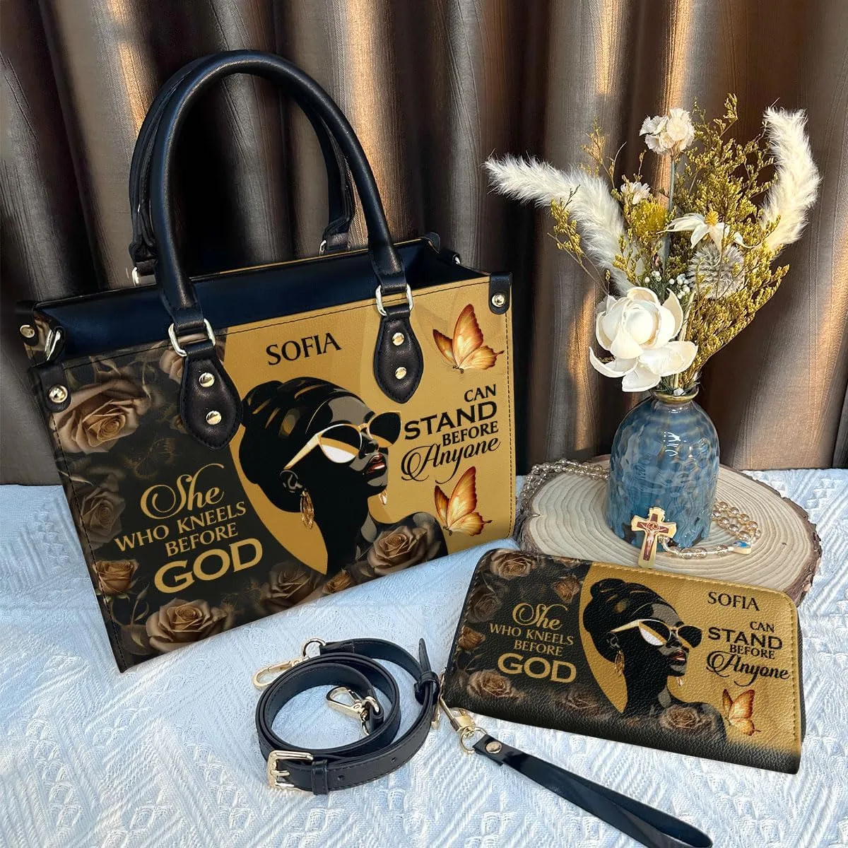 Personalized Leather Handbag For Women - Matching Design Purses And Wallet - Mothers Day Gifts For Women