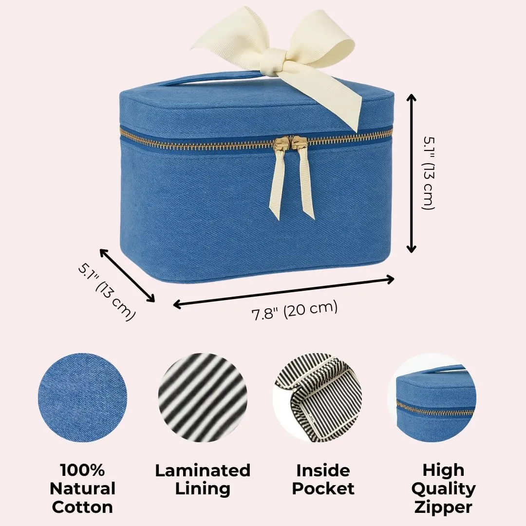 Personalized Makeup Bag for Women | Cosmetic Bag Organizer for Girls with Monogramming | Makeup Pouch for Traveling | Toiletry Bags for Women | Make Up Travel Pouches | Denim