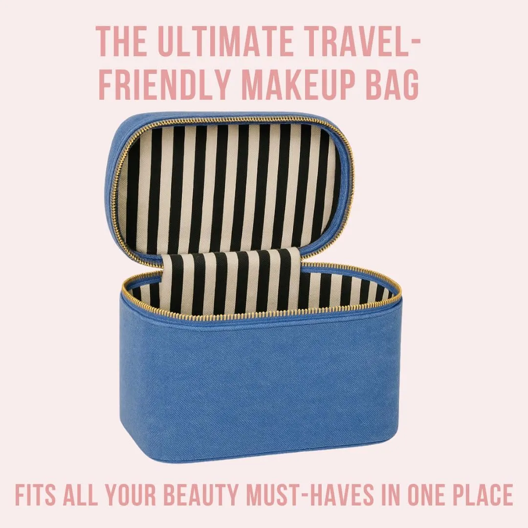 Personalized Makeup Bag for Women | Cosmetic Bag Organizer for Girls with Monogramming | Makeup Pouch for Traveling | Toiletry Bags for Women | Make Up Travel Pouches | Denim