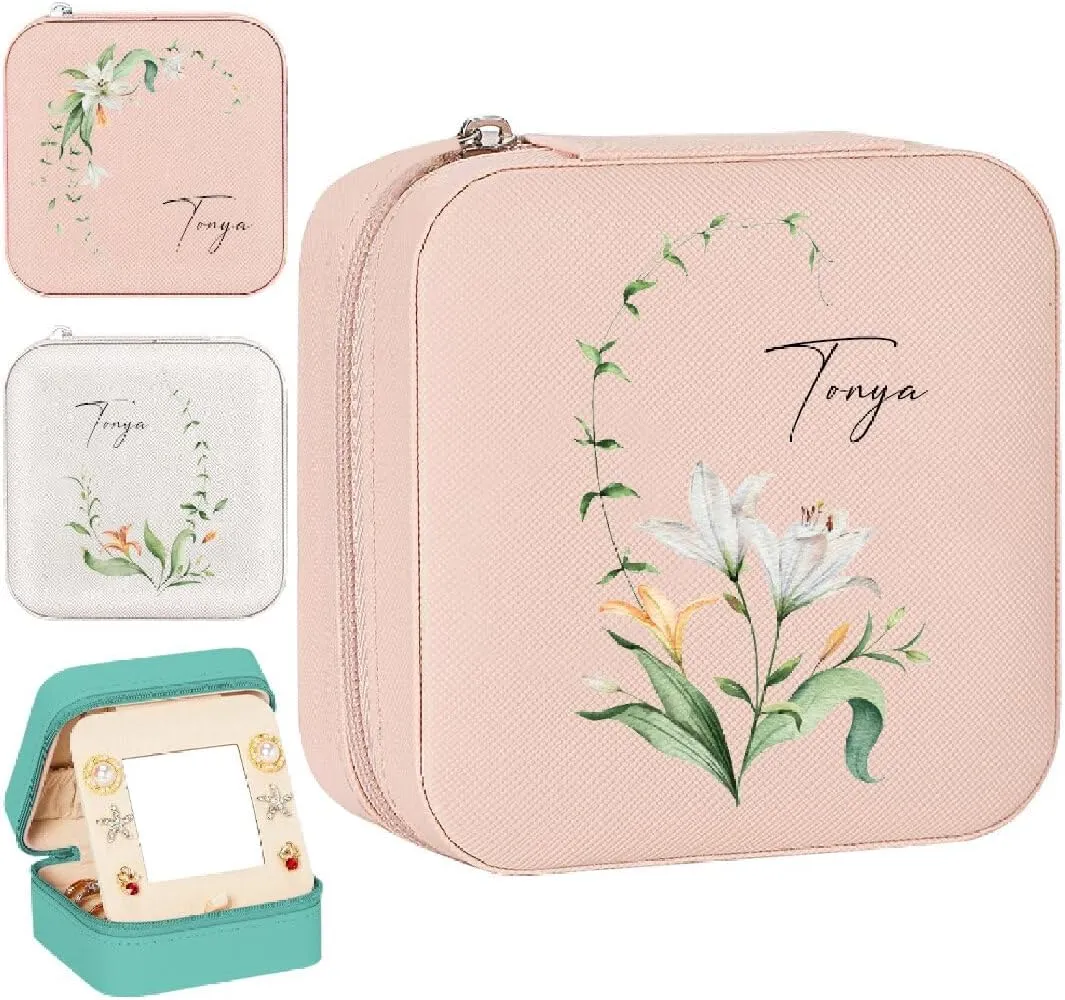 Personalized Travel Stuff Jewelry Box Cute Mini Teen Girls Gifts,Kids First Jewelry Case Gift With Initial Customized,Perfect Birthday Gifts Mother of The Groom Gifts for Mom