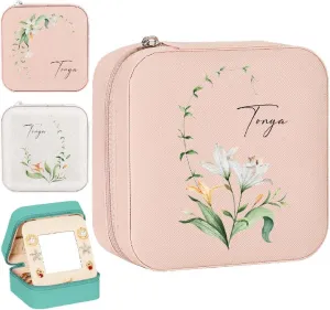 Personalized Travel Stuff Jewelry Box Cute Mini Teen Girls Gifts,Kids First Jewelry Case Gift With Initial Customized,Perfect Birthday Gifts Mother of The Groom Gifts for Mom