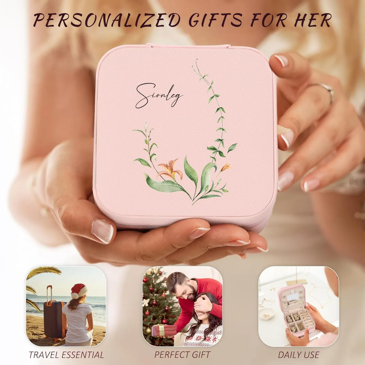 Personalized Travel Stuff Jewelry Box Cute Mini Teen Girls Gifts,Kids First Jewelry Case Gift With Initial Customized,Perfect Birthday Gifts Mother of The Groom Gifts for Mom