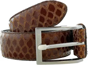 Pierre Cardin Brown Python Embossed Silver D-Ring Buckle Adjustable Belt Adjustable Mens Belt-34 for Mens