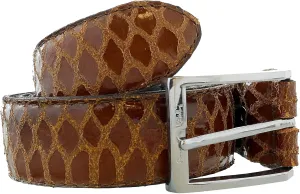 Pierre Cardin Brown Python Embossed Square D-Ring Buckle Adjustable Belt Adjustable Mens Belt-32 for Mens