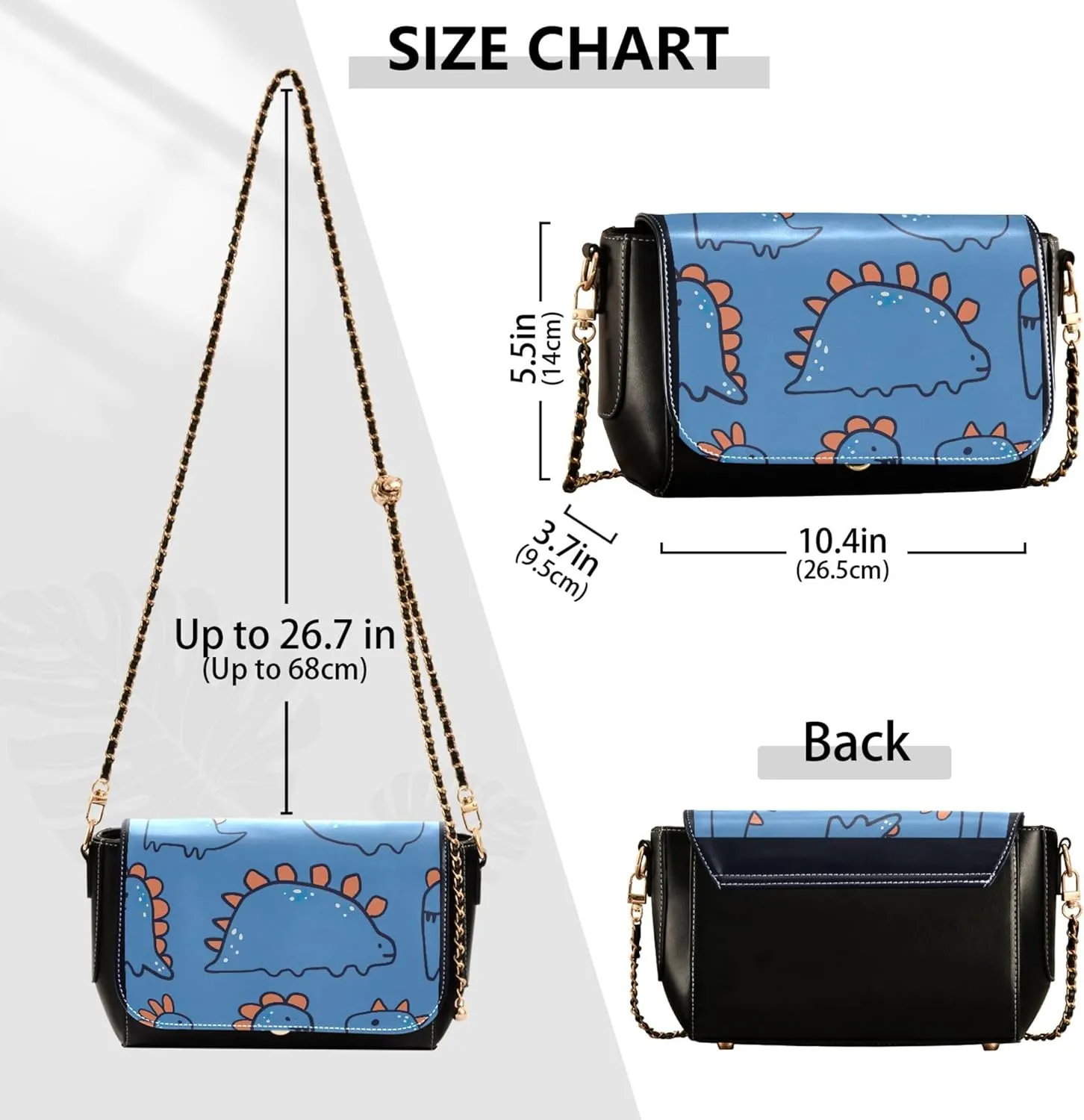 Pink Flowers PU Leather Shoulder Bag Black Women Crossbody Bag Purses Clutch Handbags with Chain Strap