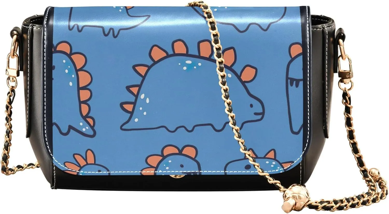 Pink Flowers PU Leather Shoulder Bag Black Women Crossbody Bag Purses Clutch Handbags with Chain Strap